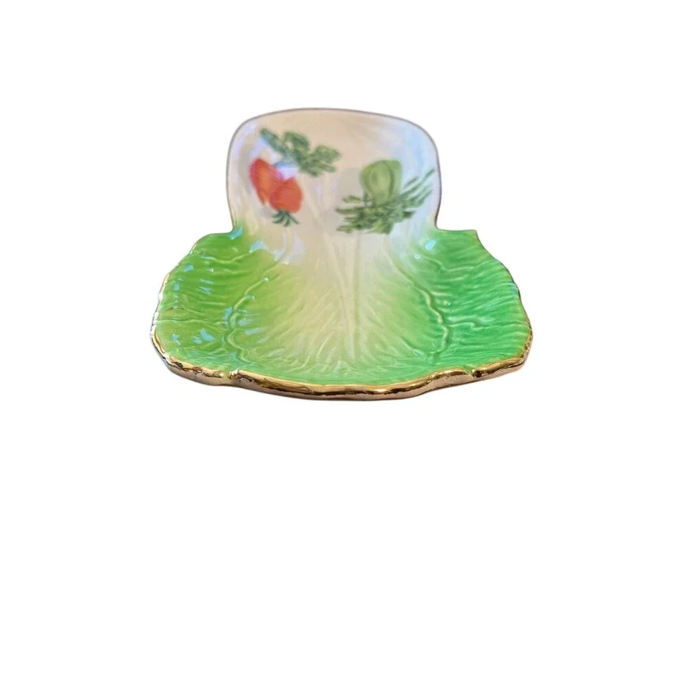Unique Farmhouse Kitchen Style Vintage Celery Shaped Ceramic Spoon Rest / Tray